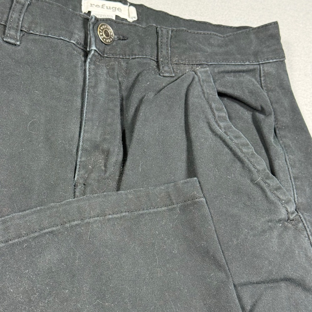 Refuge Oversized Straight Cargo Pants Black Utility Streetwear Denim Trousers